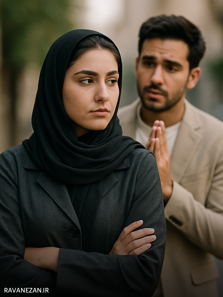 مردی در حال التماس به همسرش